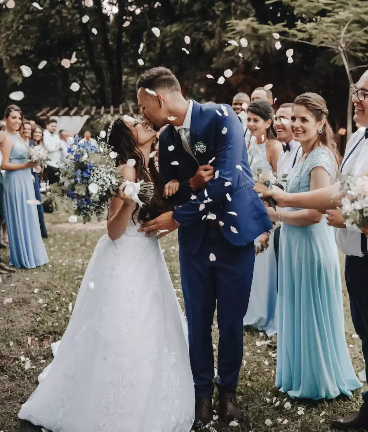 Newlyweds kissing